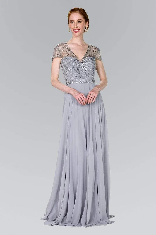 Pearl Embellished Gown Elizabeth K - GL2405 Beaded V-neck Sheath Dress