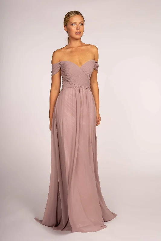 Princess Ball Gown Elizabeth K - GL2550 Pleated Off-Shoulder Chiffon A-line Dress