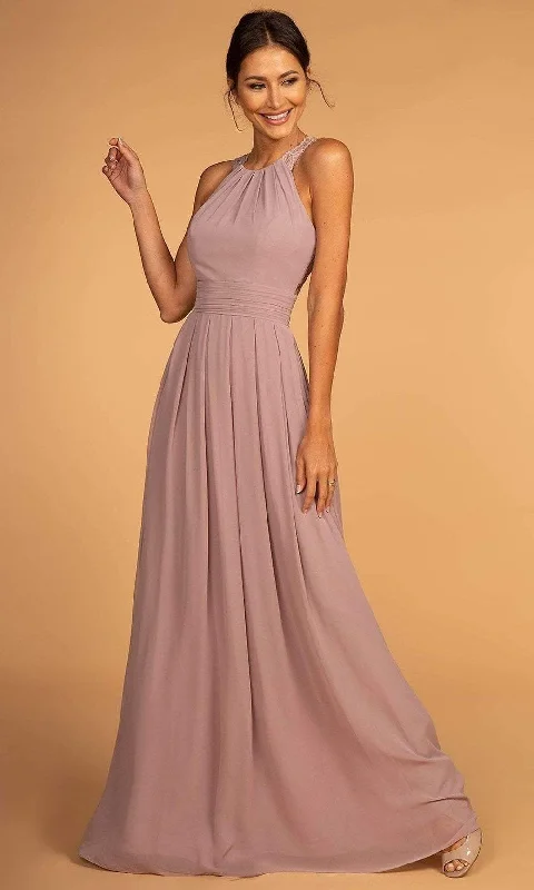 Drape Sleeve Dress Elizabeth K - GL2605 Lace Halter Chiffon A-line Dress