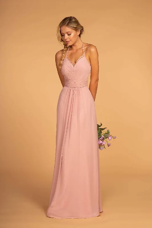 Couture Gown Elizabeth K - GL2606 Lace Pleated Halter Chiffon A-line Dress