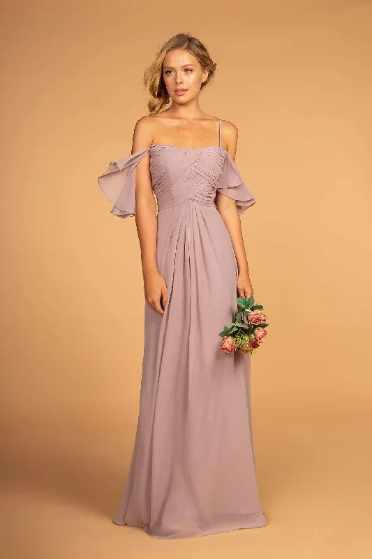 Maxi Dress Elizabeth K - GL2615 Pleated Straight Across Neck Chiffon Dress