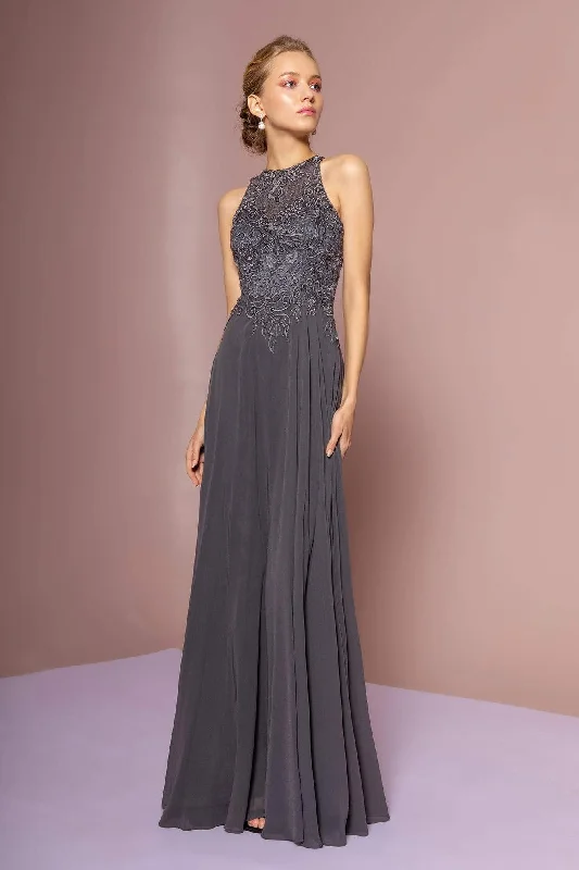 Dainty Chiffon Dress Elizabeth K - GL2680 Floral Embroidered A-Line Dress