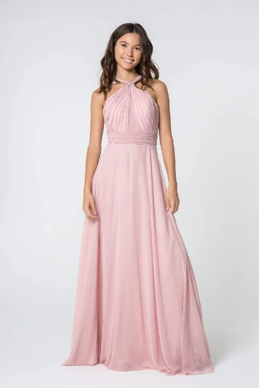 Unique Formal Dress Elizabeth K - GL2816 Knotted Halter Bodice Chiffon A-Line Dress