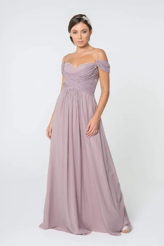 Floor-Length Gown Elizabeth K - GL2824 Ruched Crisscross Bodice Chiffon Dress