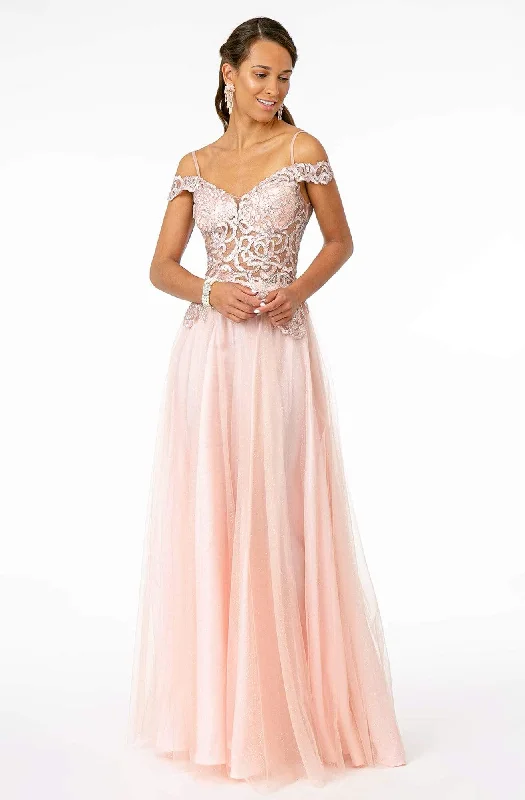 Velvet Dress Elizabeth K - GL2953 Embroidered Off-Shoulder Mesh A-Line Gown