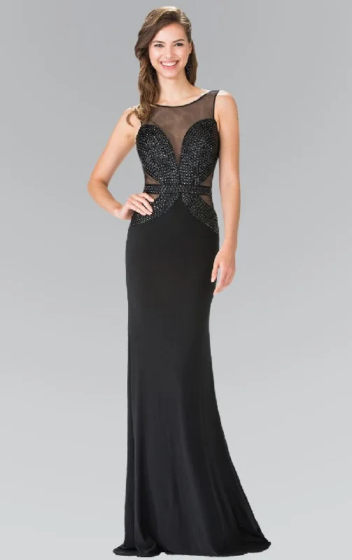 Fitted Formal Dress Elizabeth K - GL2234 Illusion Bateau Neckline with Open Back Gown