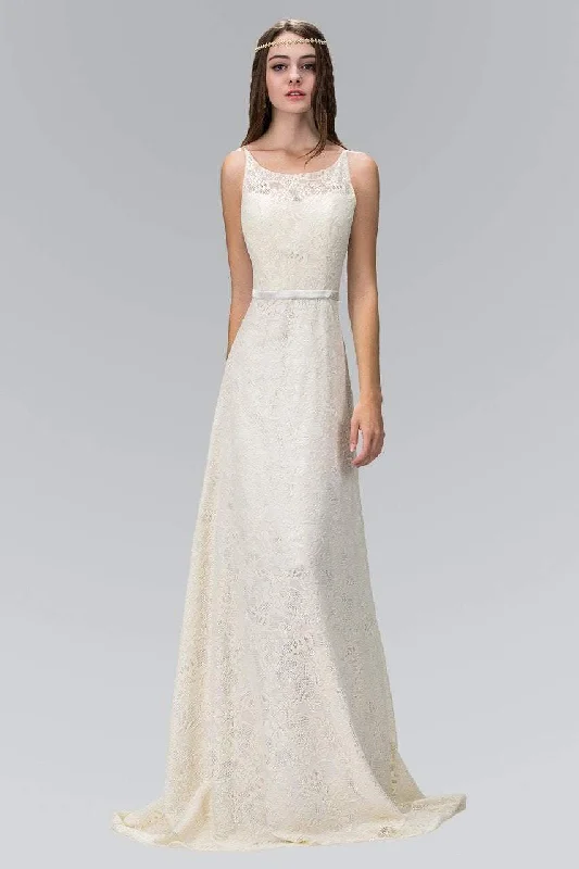 High Neck Dress Elizabeth K - GL2170 Lace Embellished Scoop Neck Long Dress