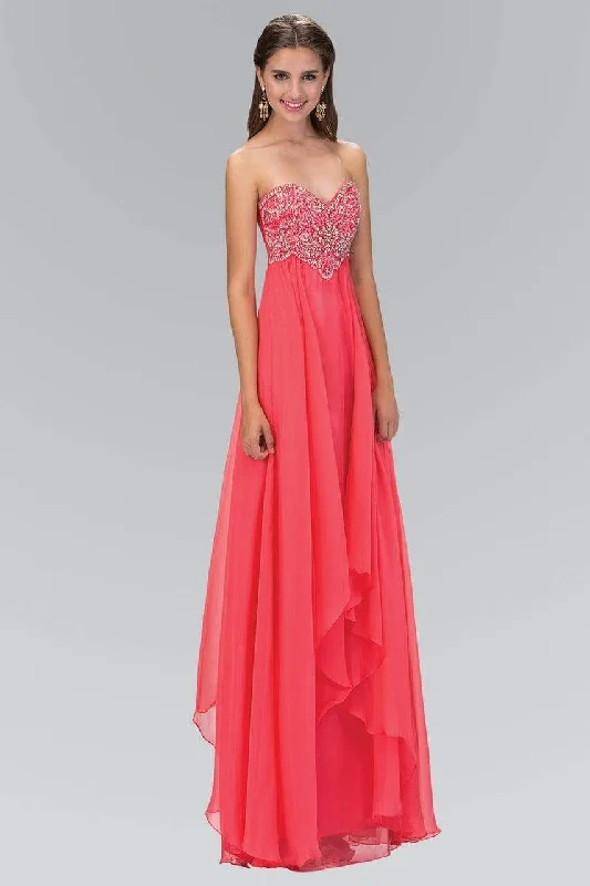 Ruffled Dress Elizabeth K - GL1061 Medallion Accented Sweetheart Chiffon Gown