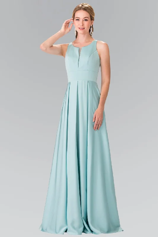Floral Gown Elizabeth K - GL2365 Sleek Scoop Neck Long A-line Dress
