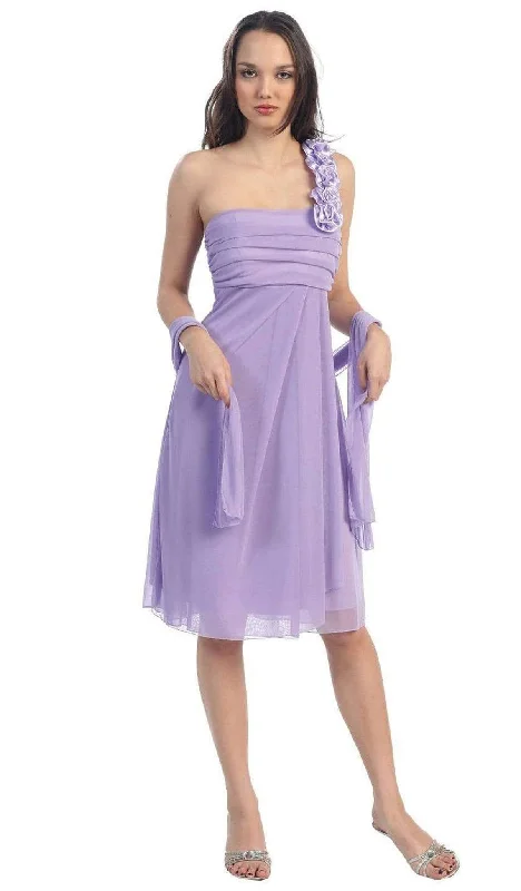 Bow Detail Dress Eureka Fashion - 1801 Rosette Strap Empire Waist Cocktail Dress
