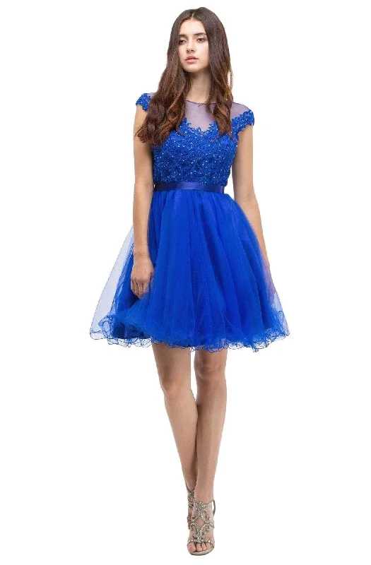 Ruched Satin Dress Eureka Fashion - 3622 Lace Illusion Bateau A-line Dress