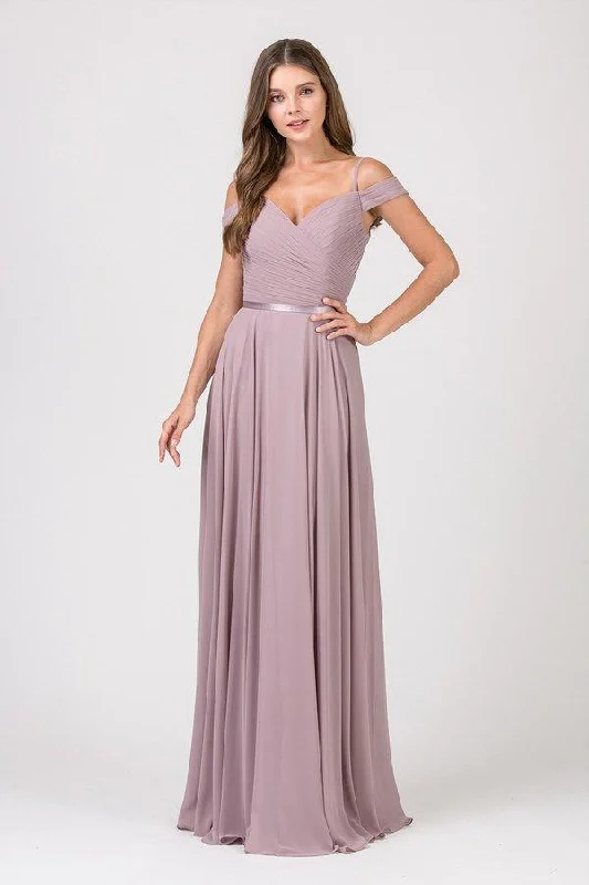 Ruffled Dress Eureka Fashion - 7611 Long Ruche-Textured Bodice A-Line Gown