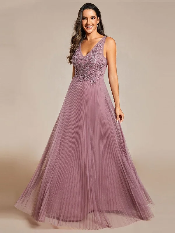 Sheer Panel Dress Exquisite Applique Embroidery Bodice Sleeveless A-Line Tulle Evening Dress Sheer Panel Dress Exquisite Applique Embroidery Bodice Sleeveless A-Line Tulle Evening Dress