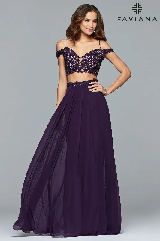 Modest Formal Dress Two Piece Long Dress With Off The Shoulder Top