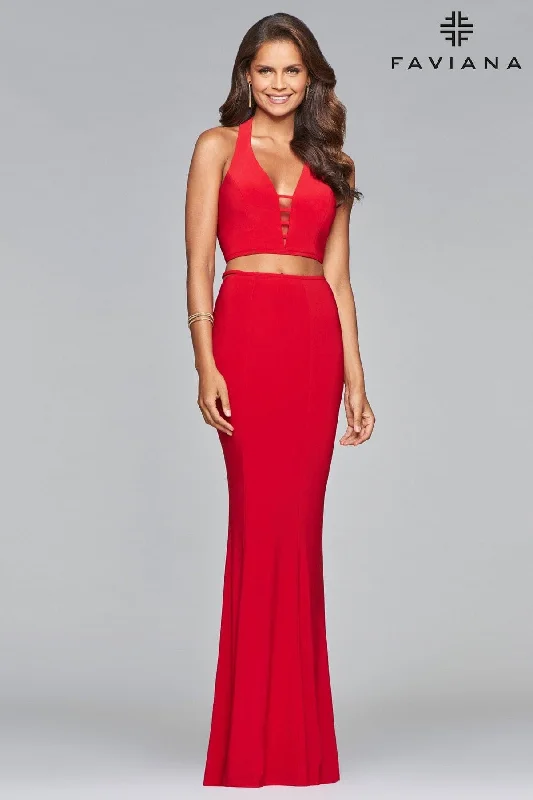 Taffeta Dress Two-Piece Long Jersey V-Neck Dress With Strappy Cut Out Back