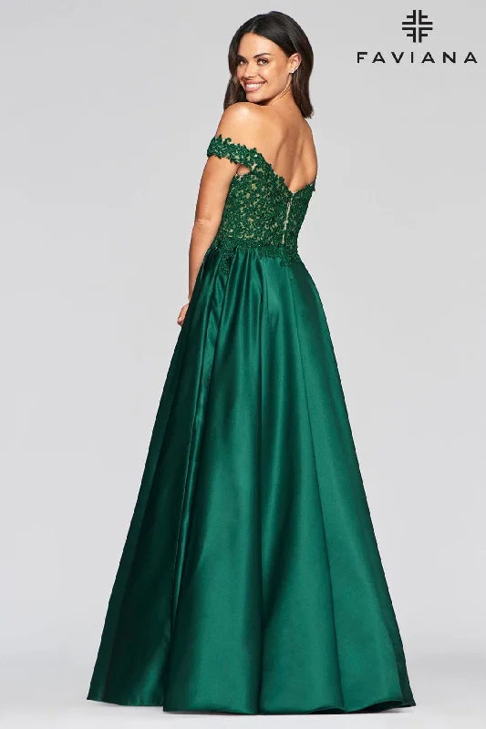 Dramatic Ball Gown Off The Shoulder Ballgown Dress With Satin Skirt And Lace Bodice