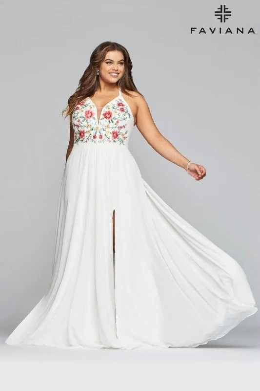 Knee-Length Dress Plus Size Long Chiffon V Neck Dress With Floral Applique Embroidery Knee-Length Dress Plus Size Long Chiffon V Neck Dress With Floral Applique Embroidery