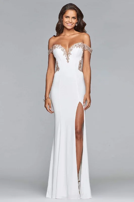 Romantic Evening Gown Faviana - S10001 Off-Shoulder Jersey Sheath Gown