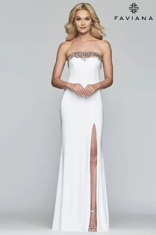 Floral Gown Long Jersey Dress Strapless With Neckline Embroidery