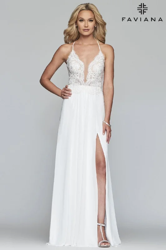 Unique Formal Dress V Neck Long Chiffon Dress With Beaded Lace Applique Bodice