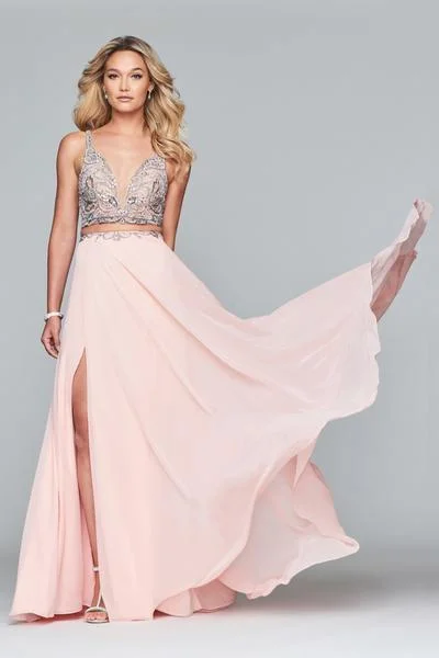 Bodycon Gown Faviana - S10244 Two-Piece Crystal-Crusted Chiffon Gown
