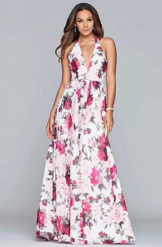 Embroidered Gown Faviana - S10278 Floral Halter A-Line Evening Gown