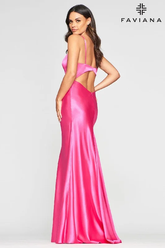 Polka Dot Gown Charmeuse Silk Dress With V Neck And Back Cutout