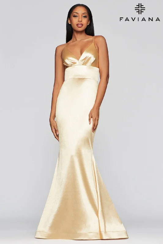 Fringe Gown Silky Charmeuse V Neckline Dress With Dramatic Trim Skirt