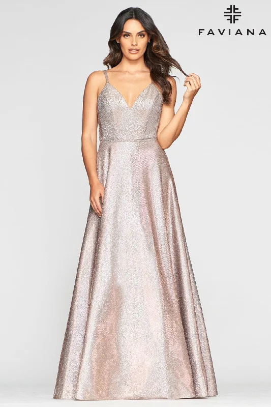 Draped Formal Dress Long Jersey Dress With Metallic Fabric