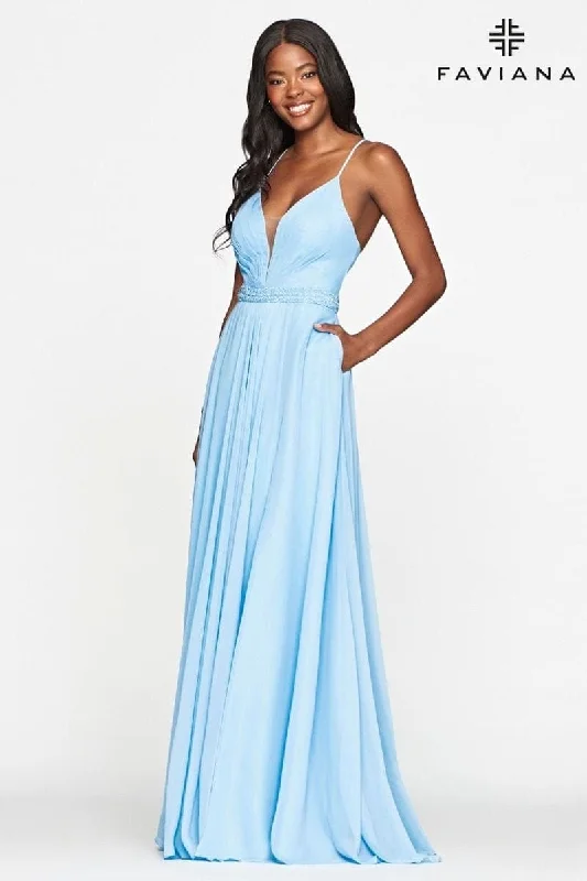 Sophisticated Gown Chiffon Long Prom Dress With Pockets And Flowy Skirt