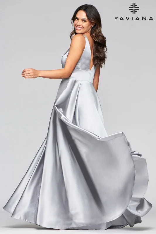 Peplum Dress V Neck Dress With Satin Ballgown Skirt