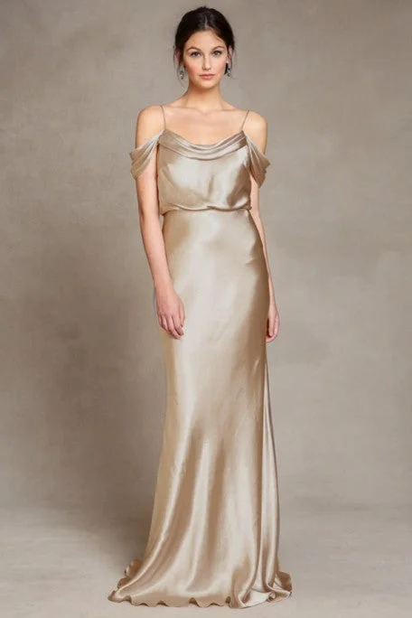 Taffeta Dress Floor-Length Spaghetti Sleeveless Satin Bridesmaid Dress With Low-V Back - MK_101562