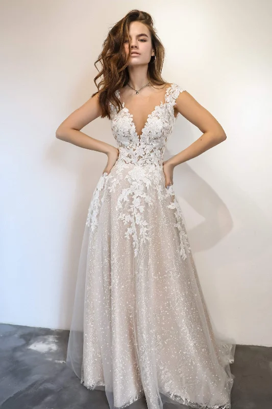 Elegant Wedding Gown Blush Floral Lace Wedding Dress Enn