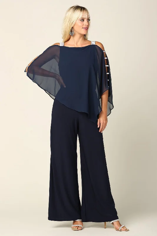Maxi Formal Dress Formal Chiffon Cape Overlay Jumpsuit