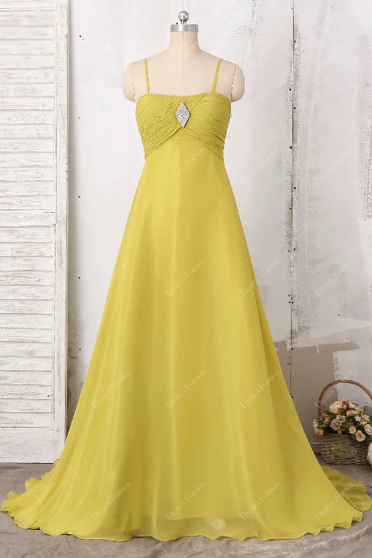 Sequin Gown Yellow Chiffon Spaghetti Straps Empire A-line Formal Dress