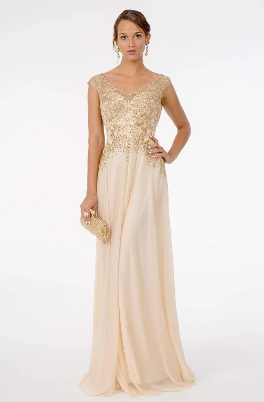 Embellished Dress GLS by Gloria - GL1826 Beaded Lace Embroidered Bodice A-Line Gown