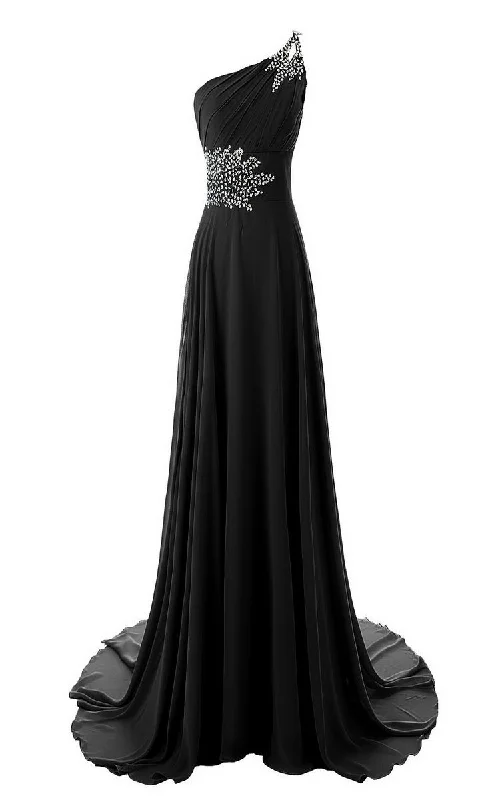 Glamorous Formal Dress Gorgeous One-shoulder Court Train With Crystal Embellishments-309480