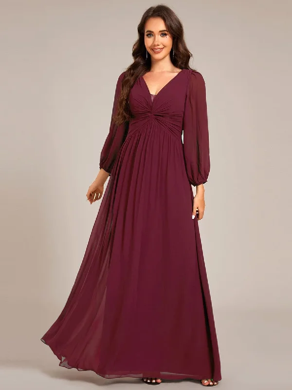 Beaded Evening Dress Graceful Chiffon A-Line Pleated Long Sleeves Formal Evening Dress Beaded Evening Dress Graceful Chiffon A-Line Pleated Long Sleeves Formal Evening Dress