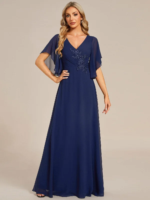 Dainty Chiffon Dress Half Sleeves Top Applique Decoration Chiffon Mother of the Bride Dress Dainty Chiffon Dress Half Sleeves Top Applique Decoration Chiffon Mother of the Bride Dress