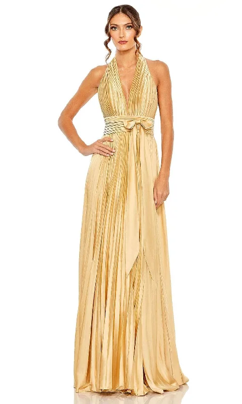 Satin Slip Dress Ieena Duggal 11636 - Pleated Halter Evening Gown