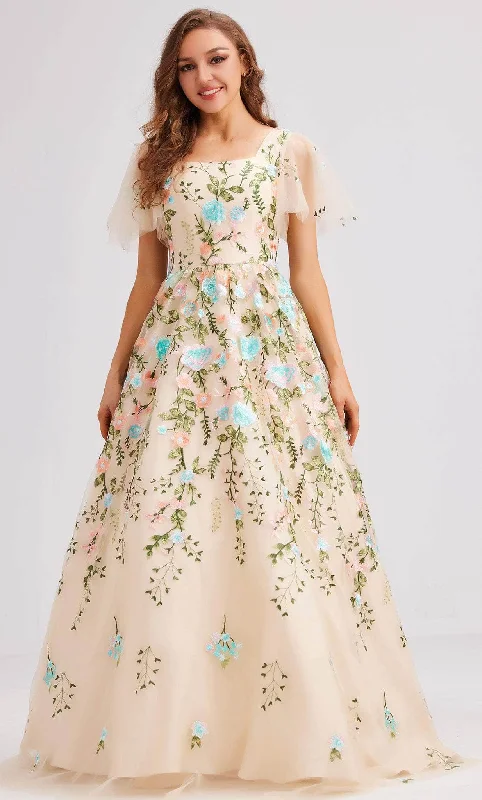 One-Shoulder Gown J'Adore Dresses J23016 - Floral Embroidered Evening Dress