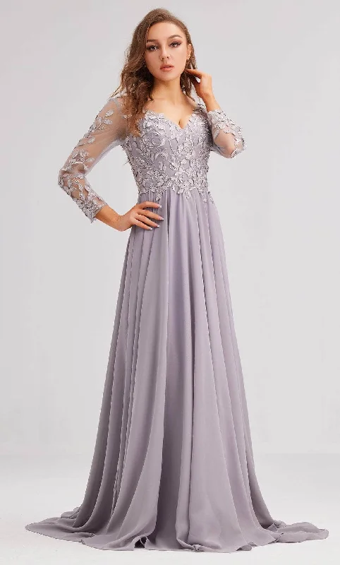 Empire Gown J'Adore Dresses J23037 - Long Sleeve Embroidered Evening Dress