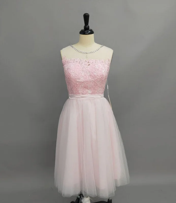 Chic Maxi Dress Jewel Sleeveless Short Lace Tulle A-Line Dress