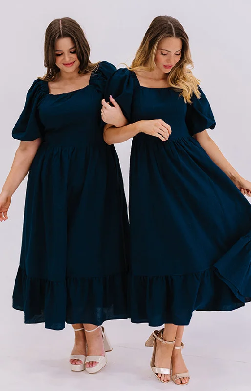 Lush Satin Gown Josie Prussian Blue Dress - DM Exclusive - Maternity Friendly - FINAL SALE Lush Satin Gown Josie Prussian Blue Dress - DM Exclusive - Maternity Friendly - FINAL SALE