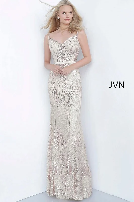 Knee-Length Dress Jovani 66960 Long Spaghetti Straps Dress