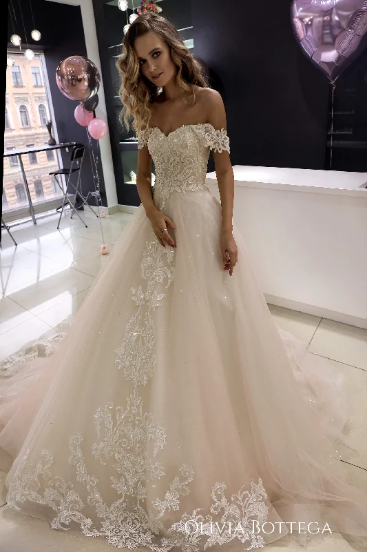 Floor-Length Gown Lace Soft Pink Wedding Dress Ivia