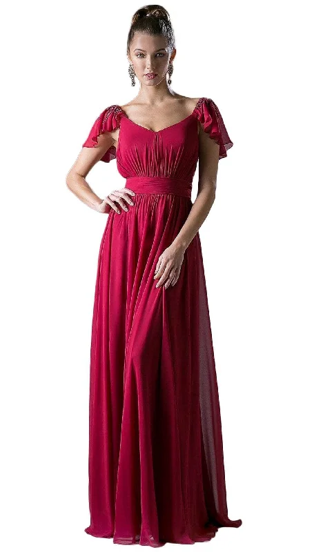 Vivid Color Gown Ladivine 1002 - Adorned Ruched Wide V-neck A-line Dress