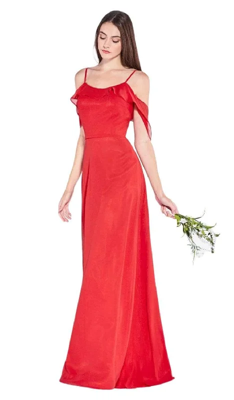 Fringe Gown Ladivine 1018 - Fitted Flutter Sleeve Scoop Neck Dress