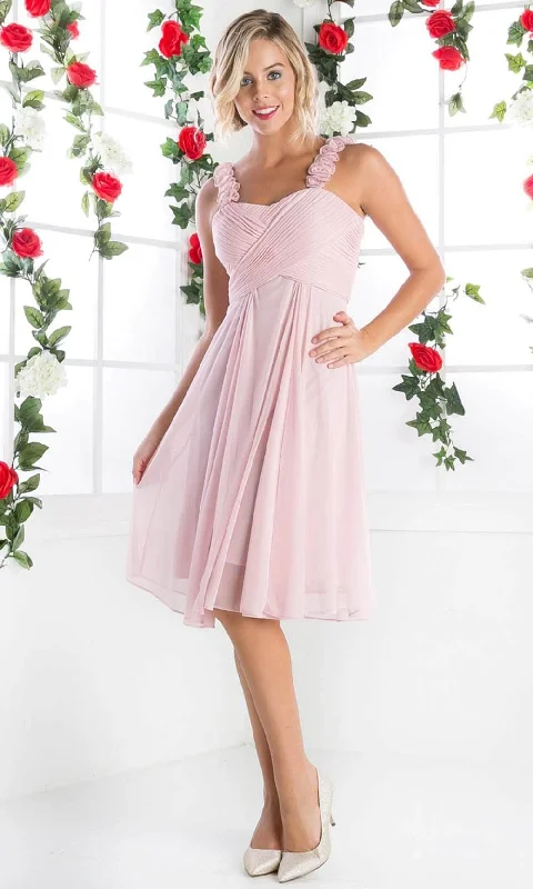 Open Back Dress Ladivine 3801 - Floral Strap Empire Waist A-Line Dress