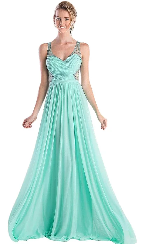 Chic Formal Gown Ladivine 5061 - Crisscrossed Adorned Illusion Panel Gown